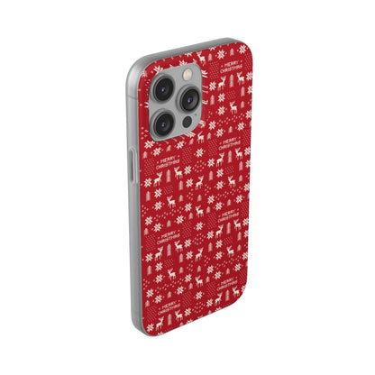Christmas Ugly Sweater Reindeer Phone Case — "Merry Christmas" Red Holiday Flexi Case