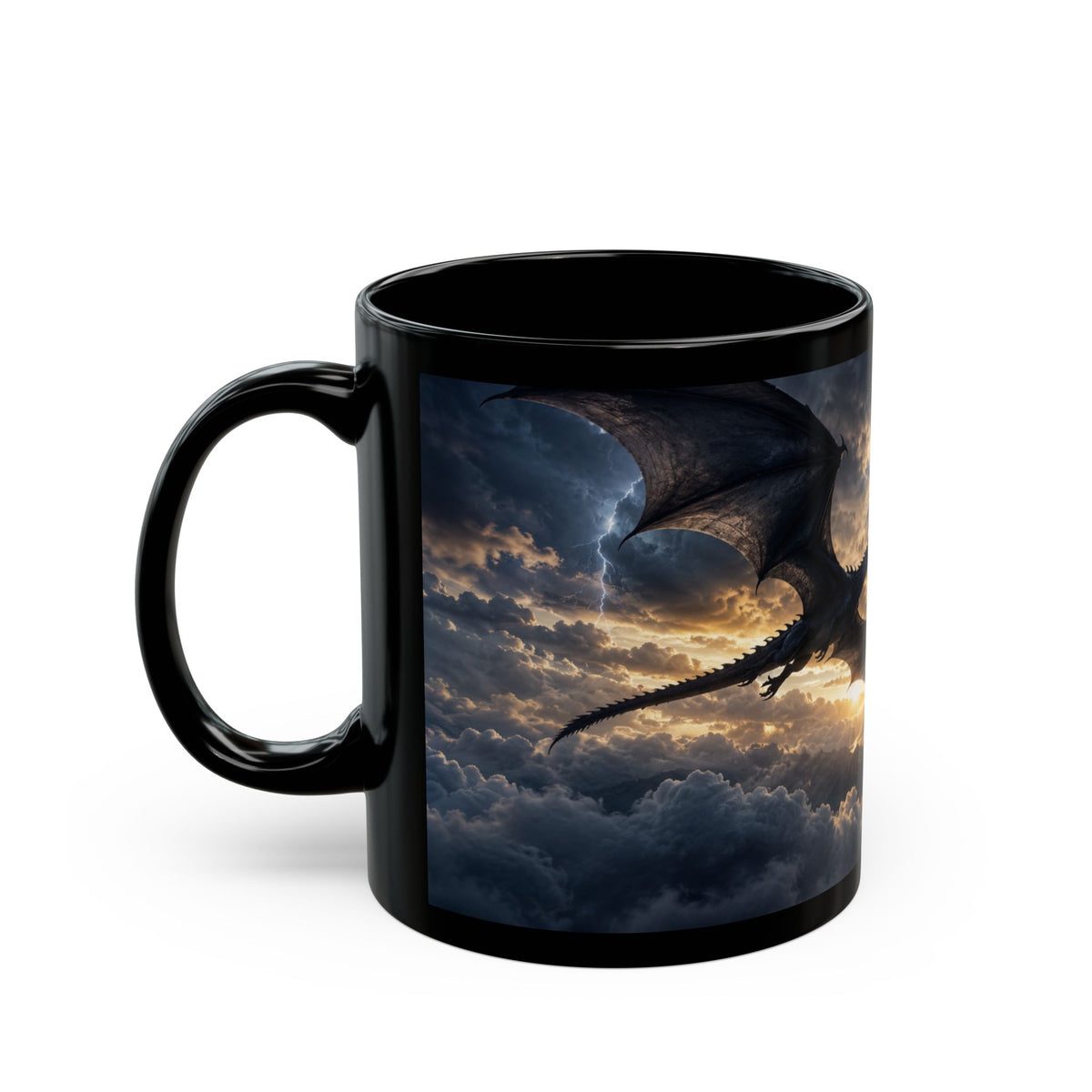 Dragon Storm Black Mug – Fantasy Flying Dragon Coffee Cup (11oz/15oz)