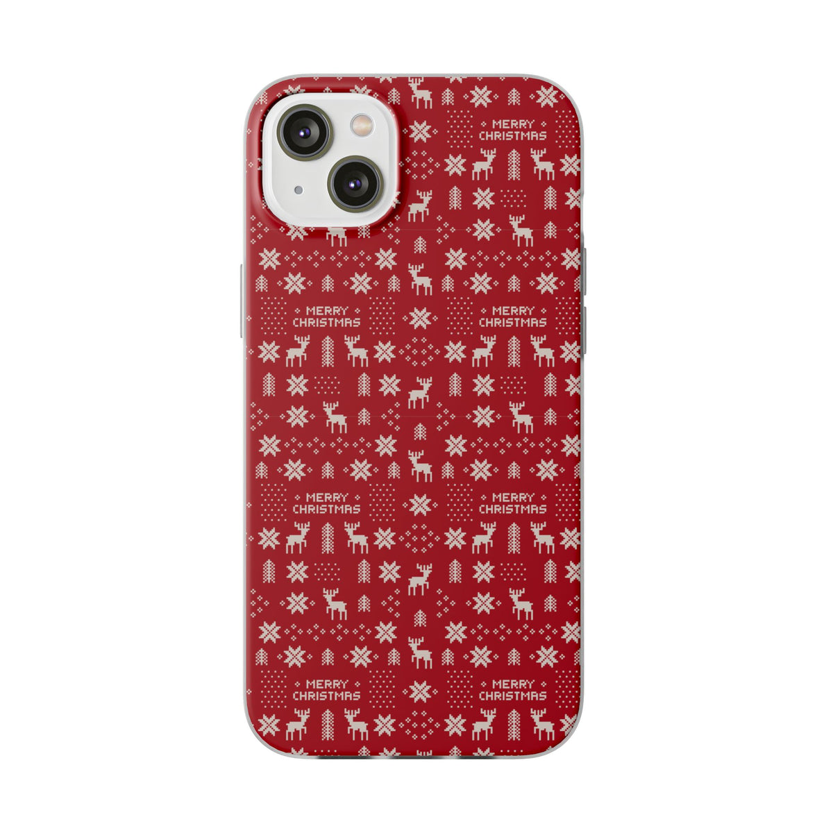 Christmas Ugly Sweater Reindeer Phone Case — "Merry Christmas" Red Holiday Flexi Case