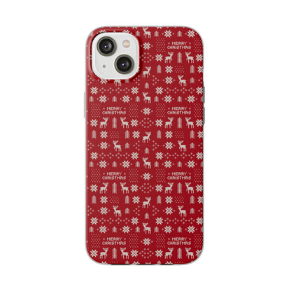 Christmas Ugly Sweater Reindeer Phone Case — "Merry Christmas" Red Holiday Flexi Case