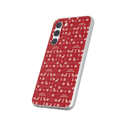 Christmas Ugly Sweater Reindeer Phone Case — "Merry Christmas" Red Holiday Flexi Case