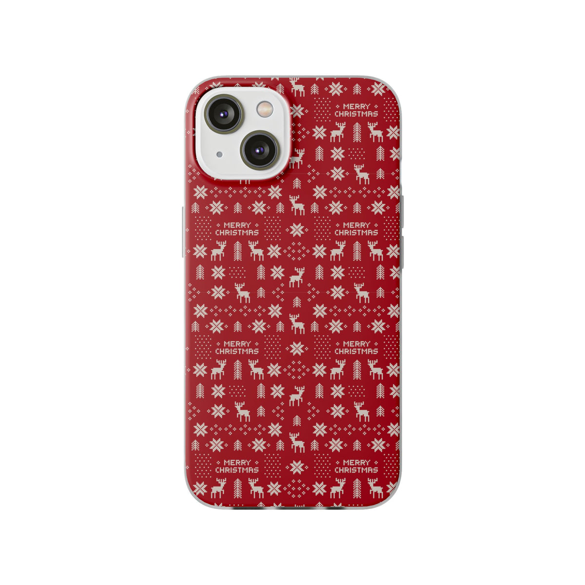 Christmas Ugly Sweater Reindeer Phone Case — "Merry Christmas" Red Holiday Flexi Case