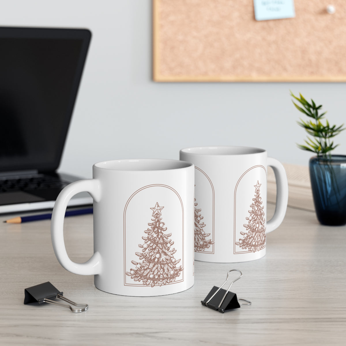 Christmas Tree Ceramic Mug — Minimal Neutral Holiday Coffee Cup