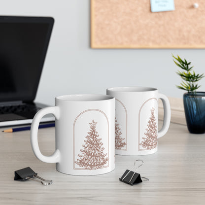 Christmas Tree Ceramic Mug — Minimal Neutral Holiday Coffee Cup
