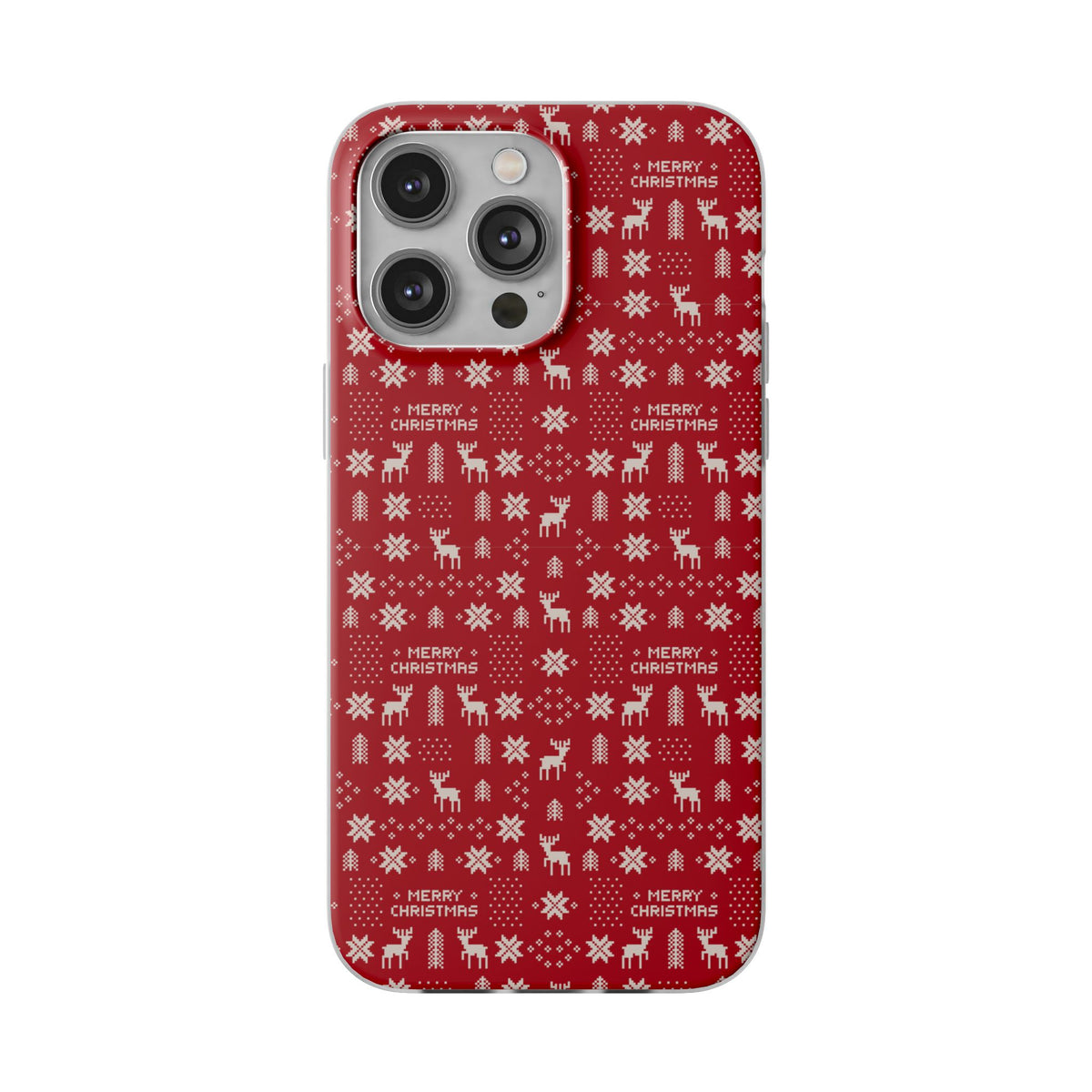 Christmas Ugly Sweater Reindeer Phone Case — "Merry Christmas" Red Holiday Flexi Case