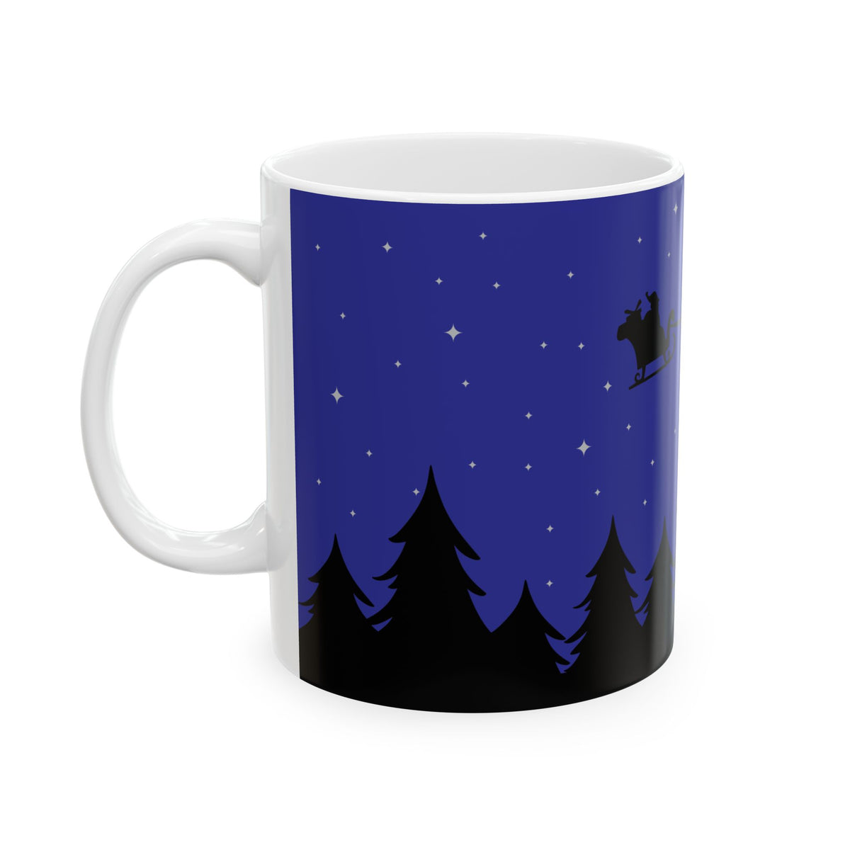 Santa Sleigh Silhouette Ceramic Mug | Night Sky Christmas Coffee Cup