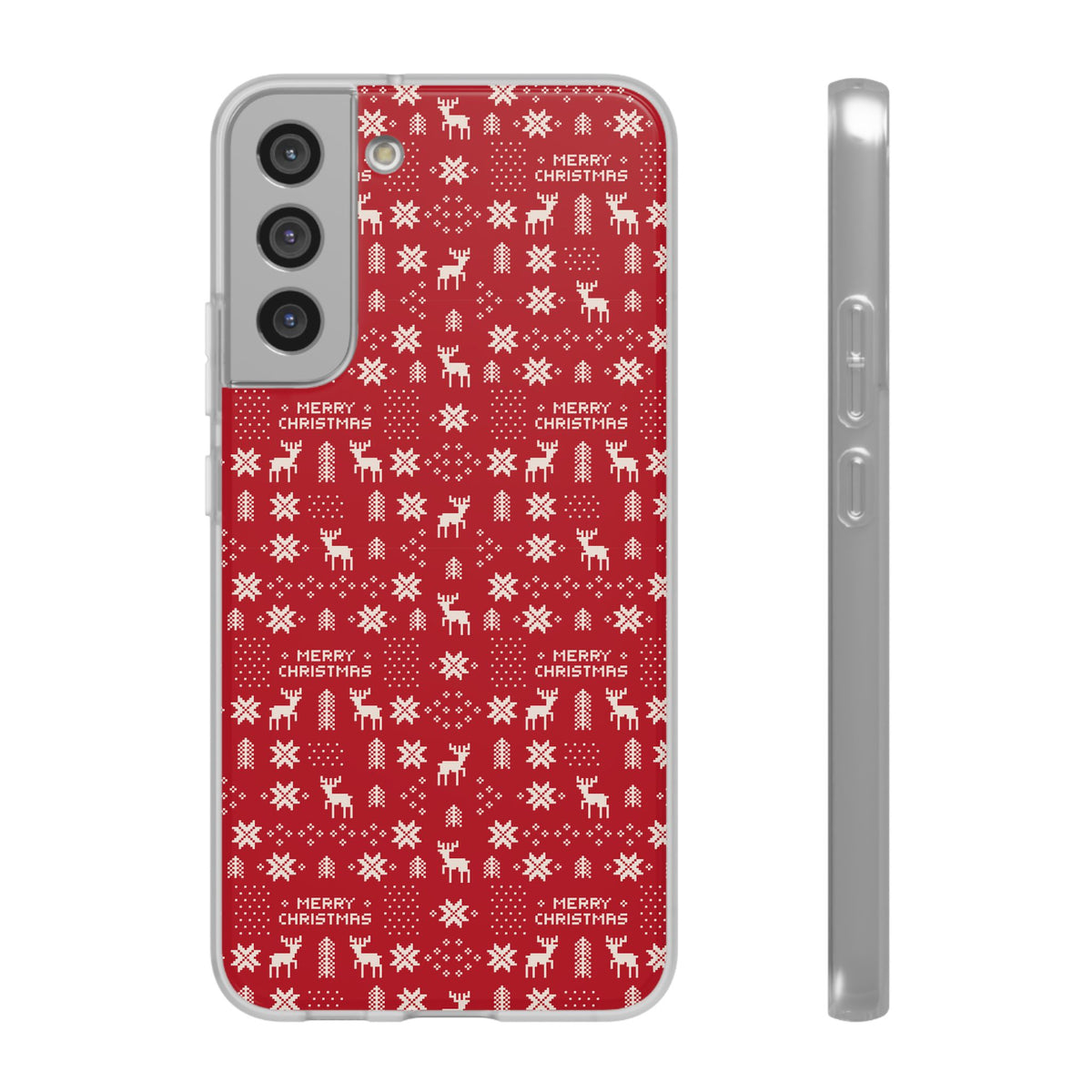 Christmas Ugly Sweater Reindeer Phone Case — "Merry Christmas" Red Holiday Flexi Case