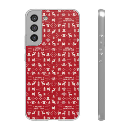 Christmas Ugly Sweater Reindeer Phone Case — "Merry Christmas" Red Holiday Flexi Case