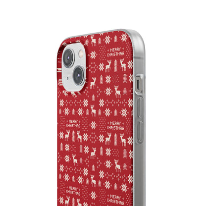 Christmas Ugly Sweater Reindeer Phone Case — "Merry Christmas" Red Holiday Flexi Case