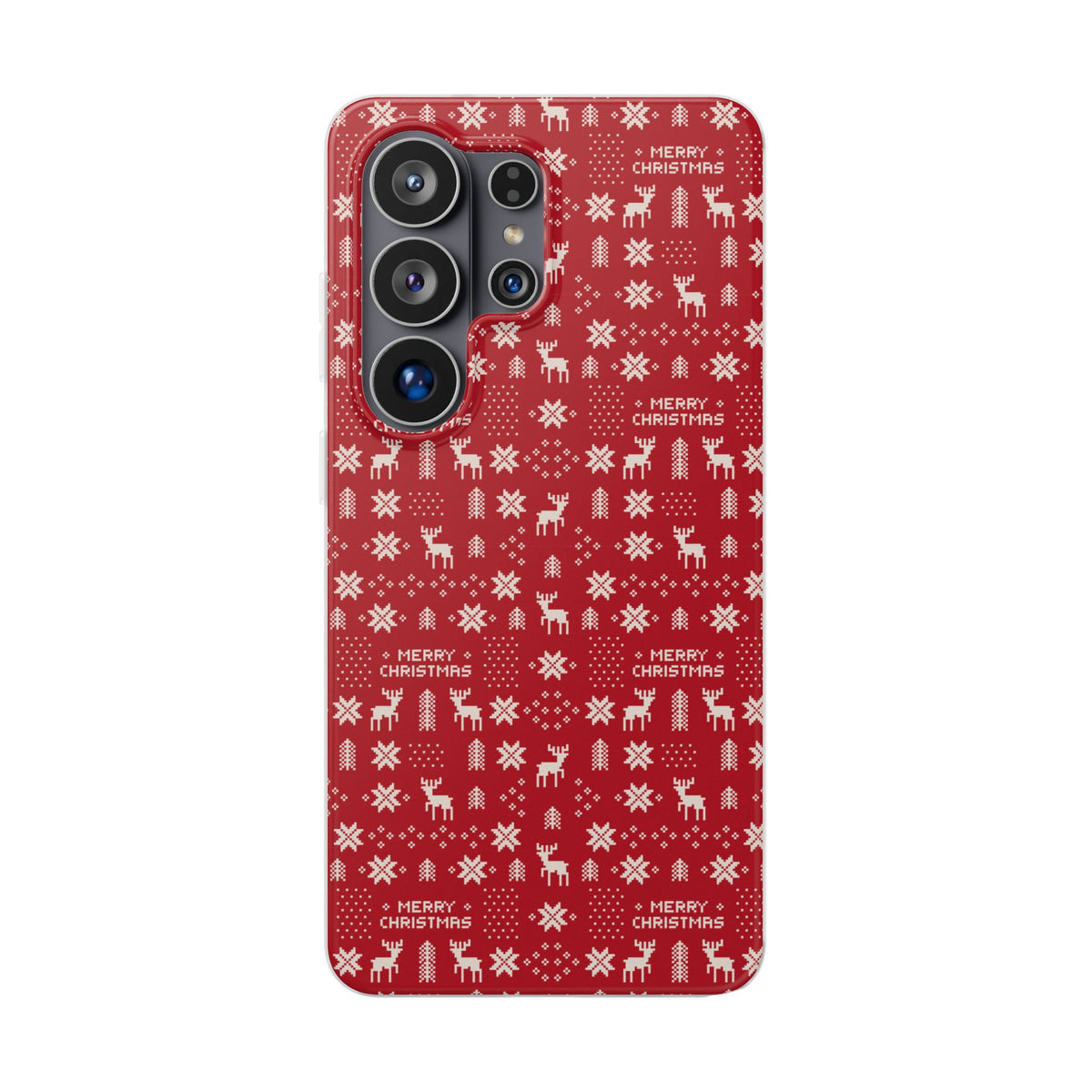 Christmas Ugly Sweater Reindeer Phone Case — "Merry Christmas" Red Holiday Flexi Case