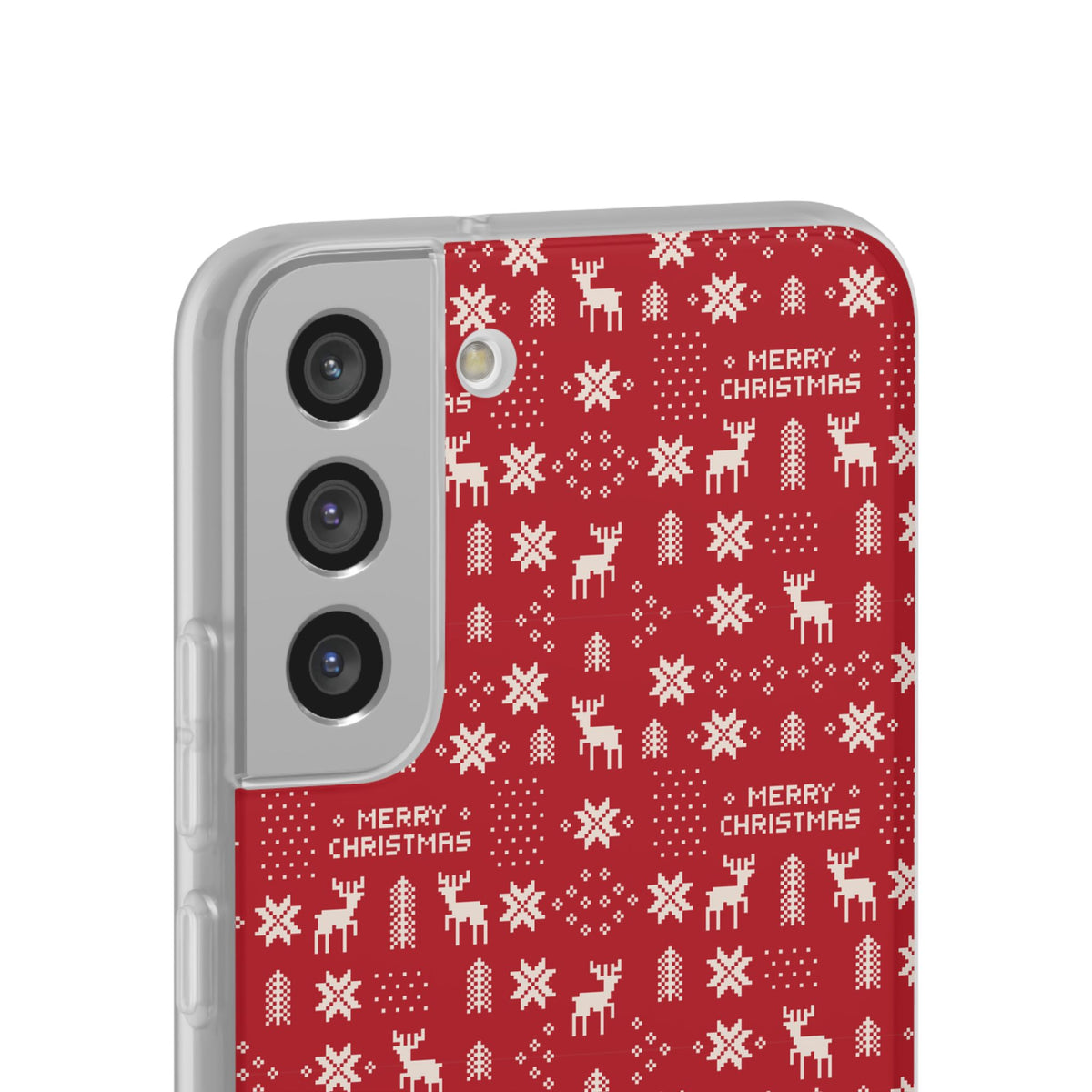 Christmas Ugly Sweater Reindeer Phone Case — "Merry Christmas" Red Holiday Flexi Case