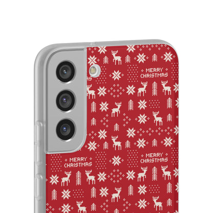 Christmas Ugly Sweater Reindeer Phone Case — "Merry Christmas" Red Holiday Flexi Case