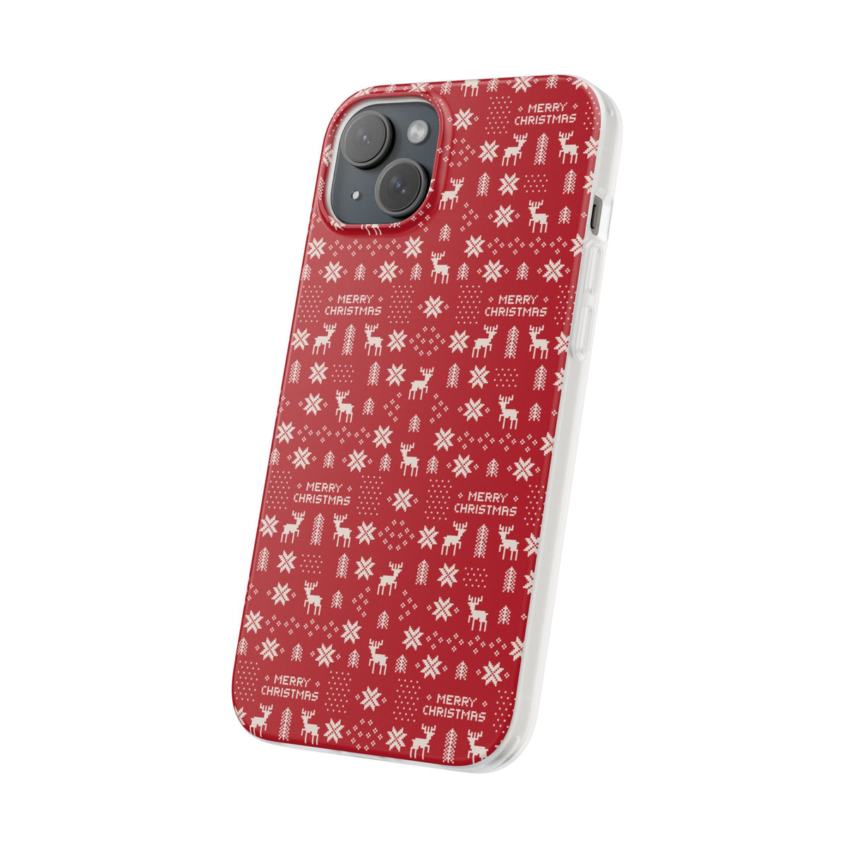 Christmas Ugly Sweater Reindeer Phone Case — "Merry Christmas" Red Holiday Flexi Case