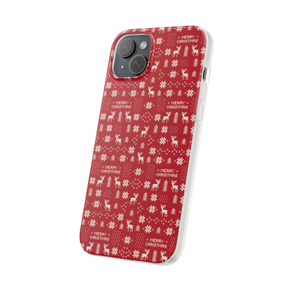 Christmas Ugly Sweater Reindeer Phone Case — "Merry Christmas" Red Holiday Flexi Case