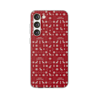 Christmas Ugly Sweater Reindeer Phone Case — "Merry Christmas" Red Holiday Flexi Case