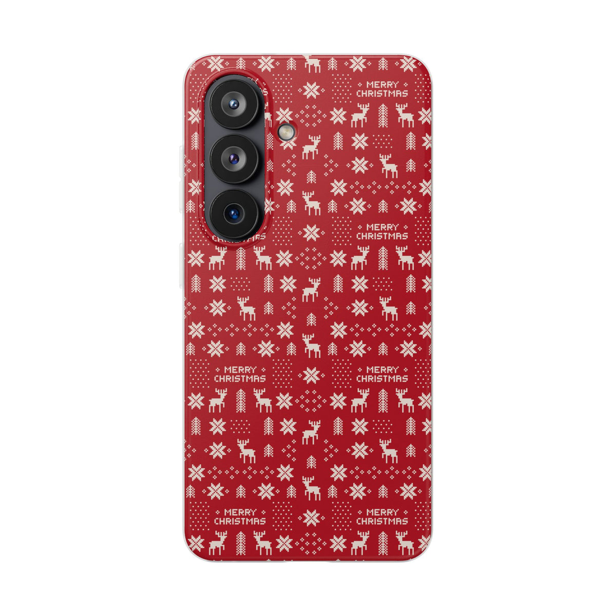 Christmas Ugly Sweater Reindeer Phone Case — "Merry Christmas" Red Holiday Flexi Case