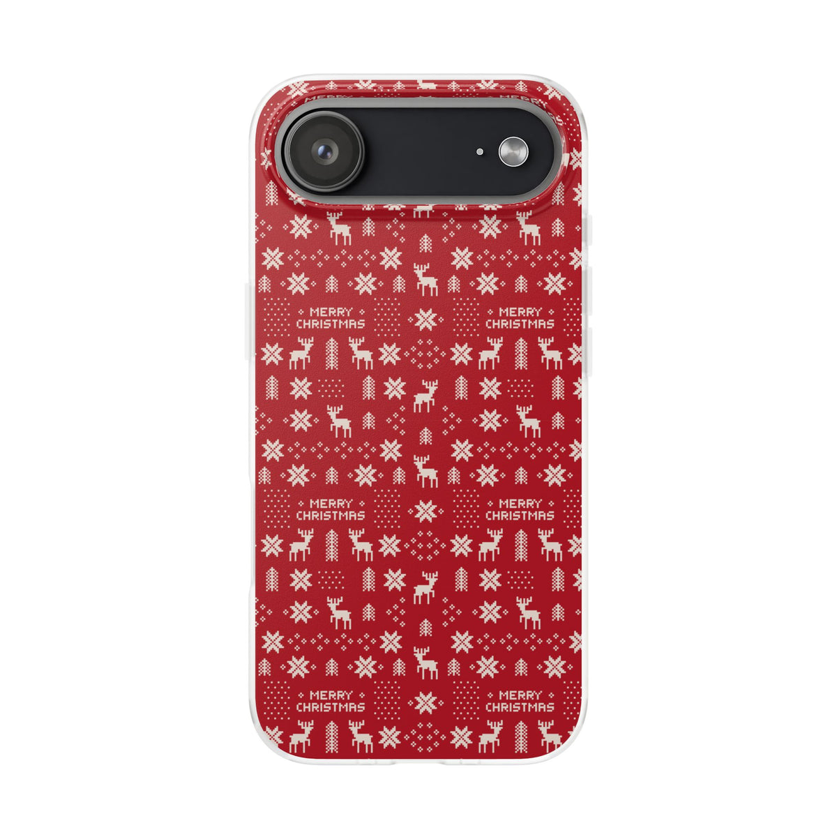 Christmas Ugly Sweater Reindeer Phone Case — "Merry Christmas" Red Holiday Flexi Case