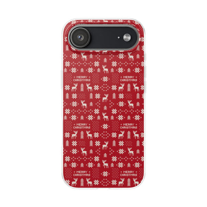 Christmas Ugly Sweater Reindeer Phone Case — "Merry Christmas" Red Holiday Flexi Case