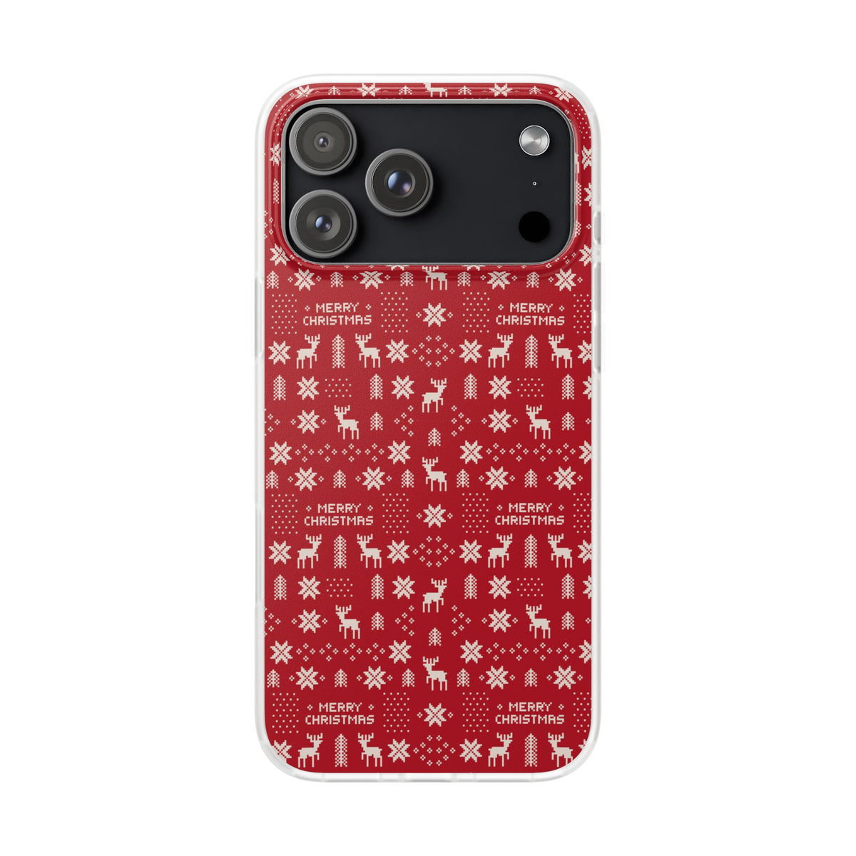 Christmas Ugly Sweater Reindeer Phone Case — "Merry Christmas" Red Holiday Flexi Case