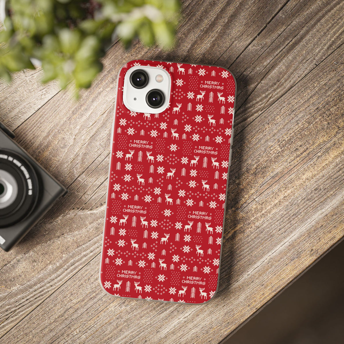 Christmas Ugly Sweater Reindeer Phone Case — "Merry Christmas" Red Holiday Flexi Case