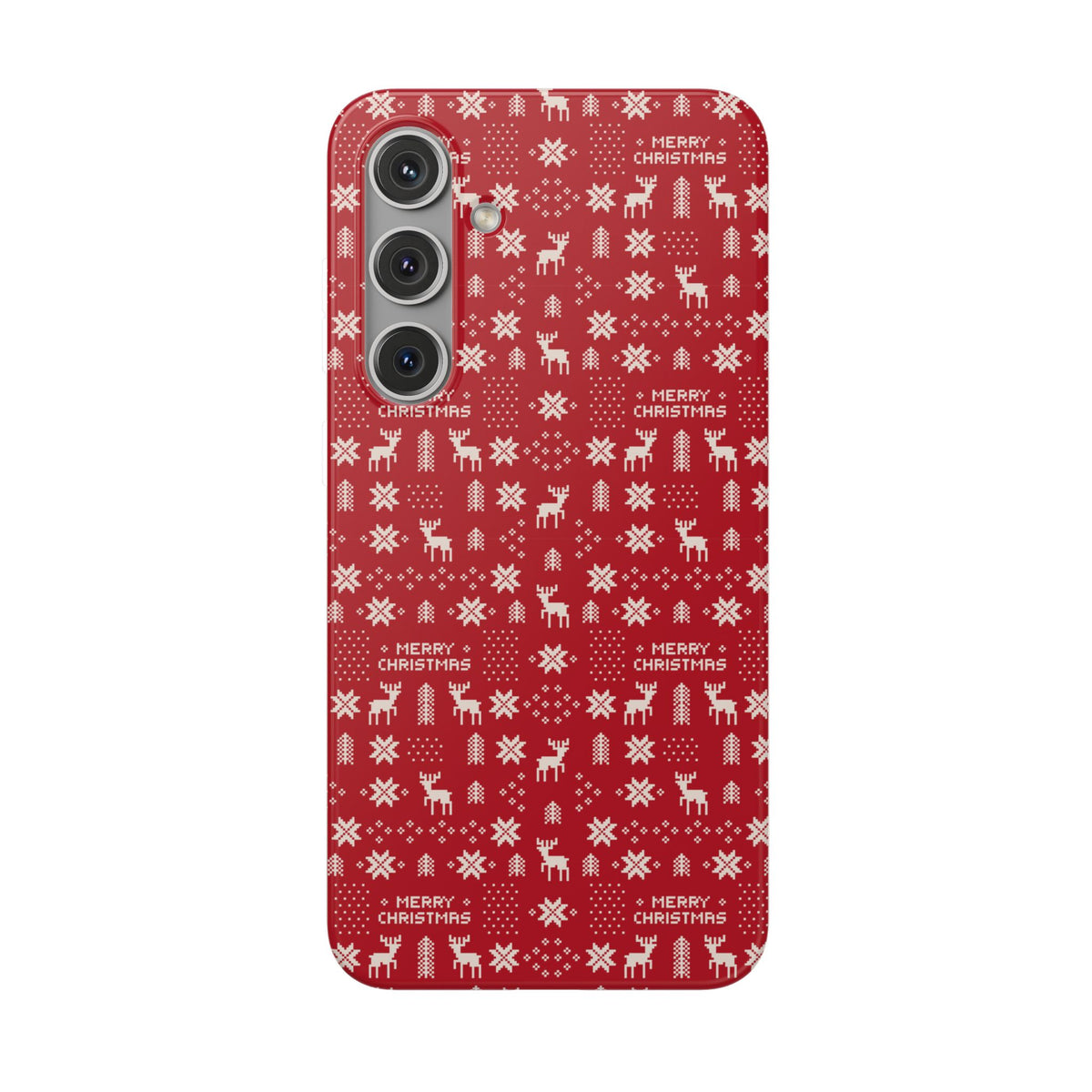 Christmas Ugly Sweater Reindeer Phone Case — "Merry Christmas" Red Holiday Flexi Case