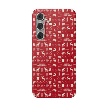 Christmas Ugly Sweater Reindeer Phone Case — "Merry Christmas" Red Holiday Flexi Case