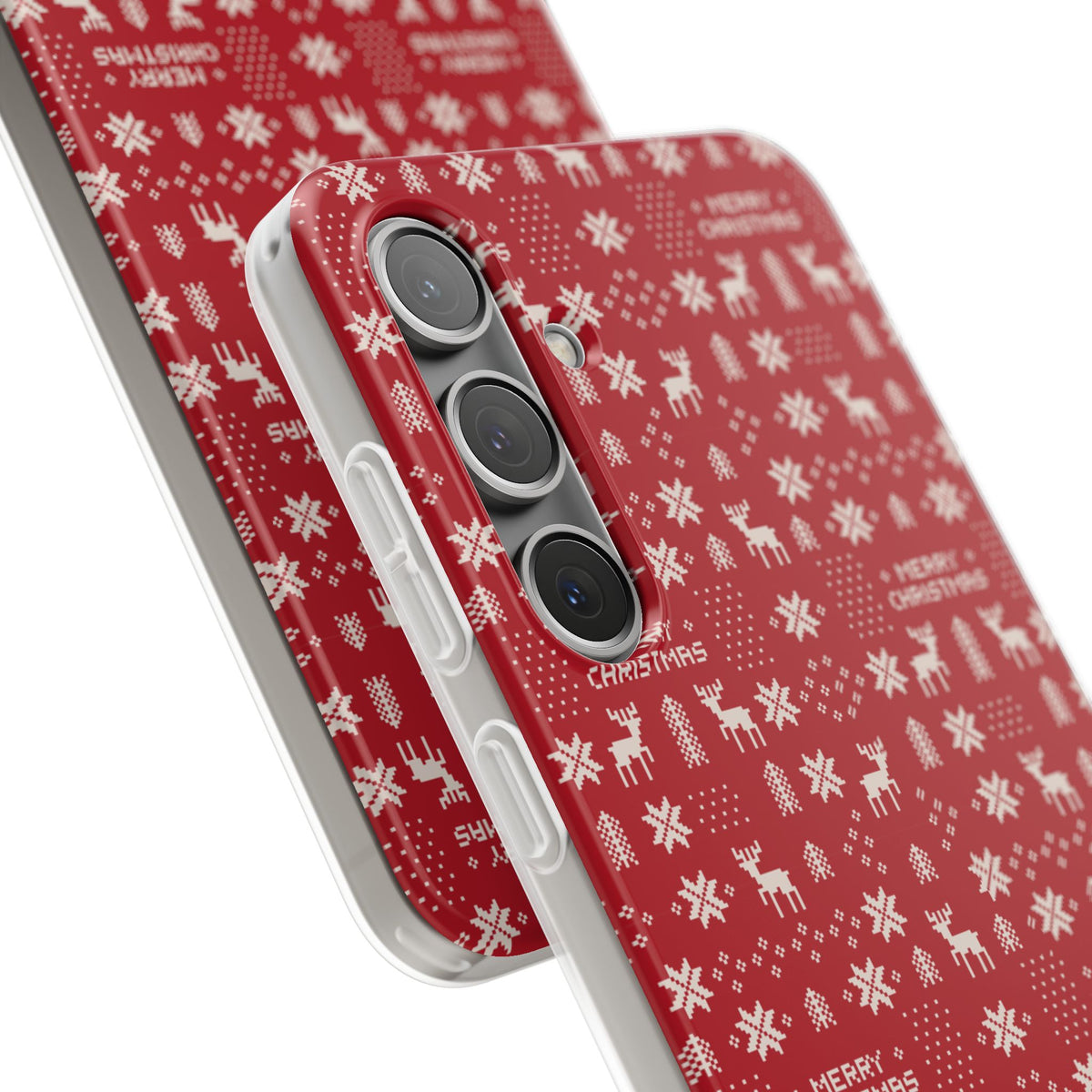 Christmas Ugly Sweater Reindeer Phone Case — "Merry Christmas" Red Holiday Flexi Case