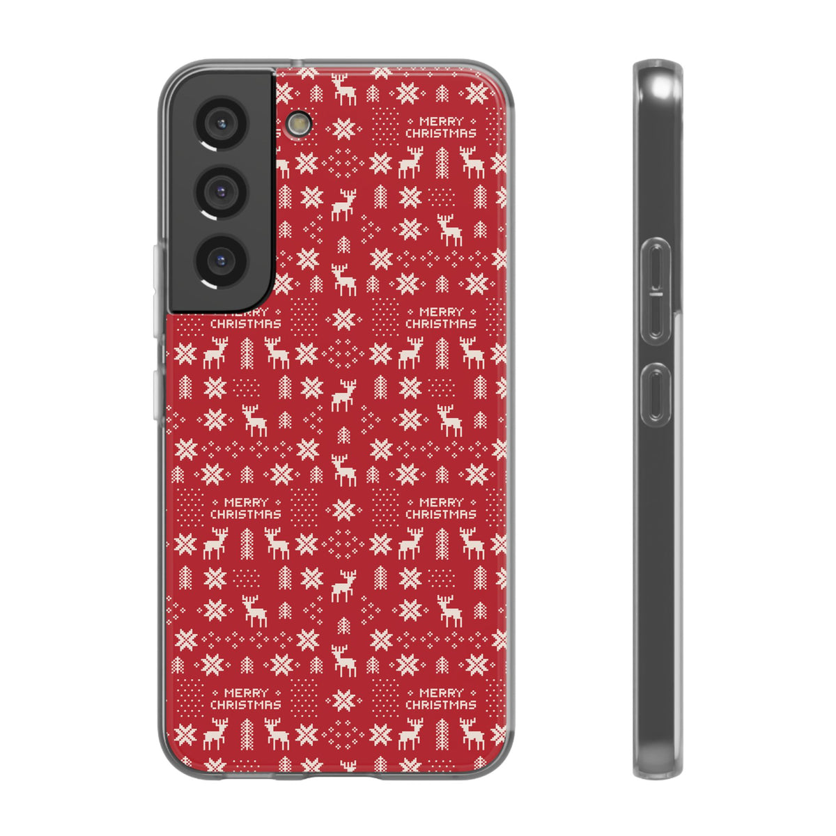 Christmas Ugly Sweater Reindeer Phone Case — "Merry Christmas" Red Holiday Flexi Case
