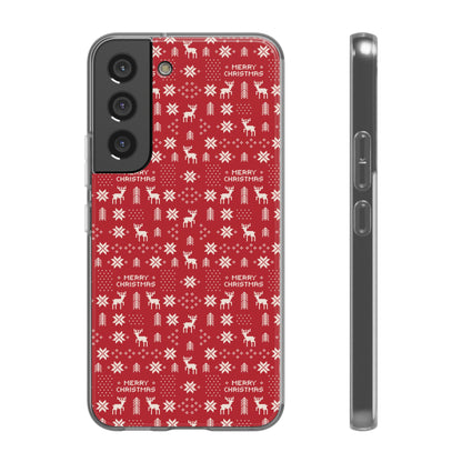 Christmas Ugly Sweater Reindeer Phone Case — "Merry Christmas" Red Holiday Flexi Case