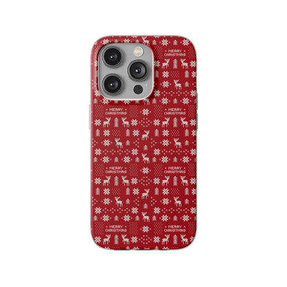 Christmas Ugly Sweater Reindeer Phone Case — "Merry Christmas" Red Holiday Flexi Case