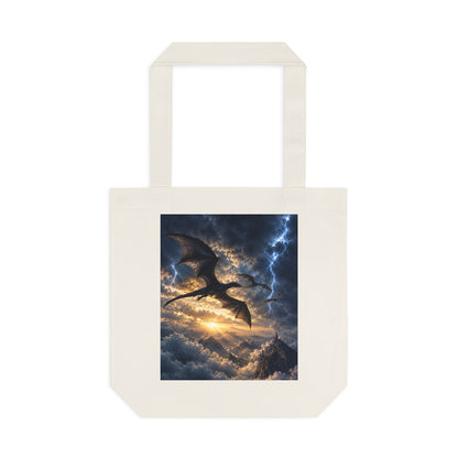 Dragon Storm Cotton Tote Bag — Fantasy Lightning Sky Tote for Book Lovers & Gamers