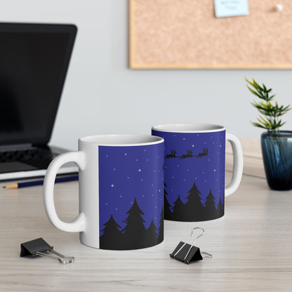 Santa Sleigh Silhouette Ceramic Mug | Night Sky Christmas Coffee Cup