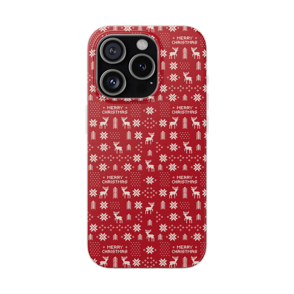 Christmas Ugly Sweater Reindeer Phone Case — "Merry Christmas" Red Holiday Flexi Case
