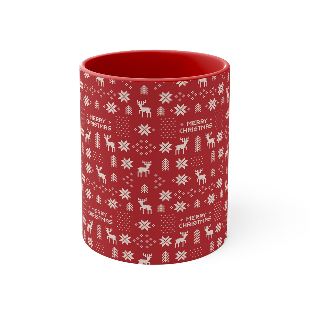 Christmas Ugly Sweater Pattern Mug — 11oz Red Accent Holiday Coffee Cup