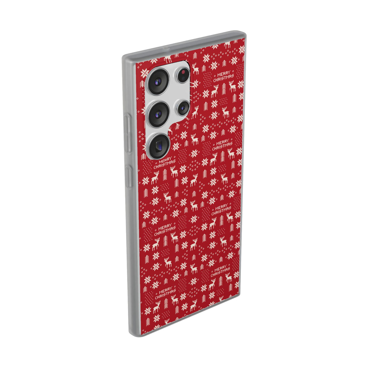 Christmas Ugly Sweater Reindeer Phone Case — "Merry Christmas" Red Holiday Flexi Case