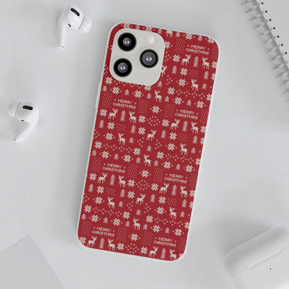 Christmas Ugly Sweater Reindeer Phone Case — "Merry Christmas" Red Holiday Flexi Case