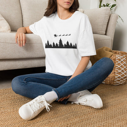 Christmas Night Sky with Pine Tree Silhouette T-Shirt | Starry Forest Scene
