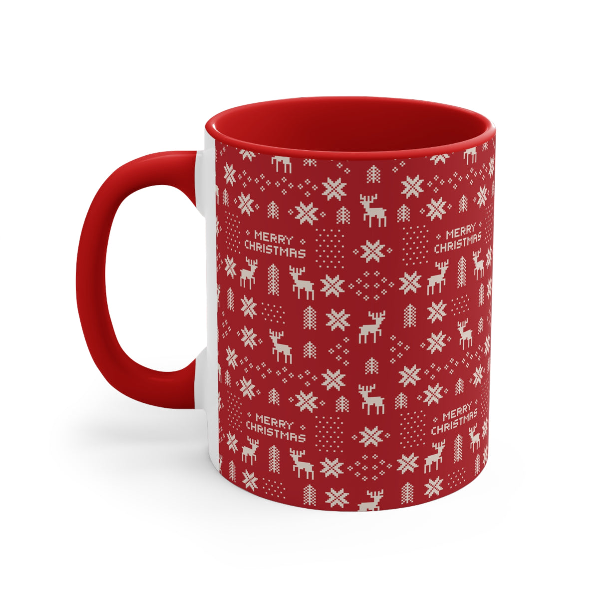 Christmas Ugly Sweater Pattern Mug — 11oz Red Accent Holiday Coffee Cup