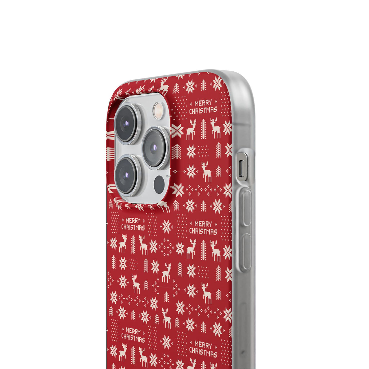 Christmas Ugly Sweater Reindeer Phone Case — "Merry Christmas" Red Holiday Flexi Case