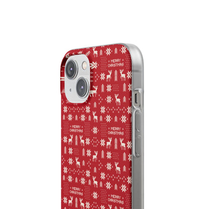Christmas Ugly Sweater Reindeer Phone Case — "Merry Christmas" Red Holiday Flexi Case
