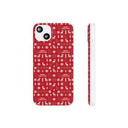 Christmas Ugly Sweater Reindeer Phone Case — "Merry Christmas" Red Holiday Flexi Case