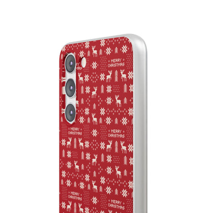 Christmas Ugly Sweater Reindeer Phone Case — "Merry Christmas" Red Holiday Flexi Case