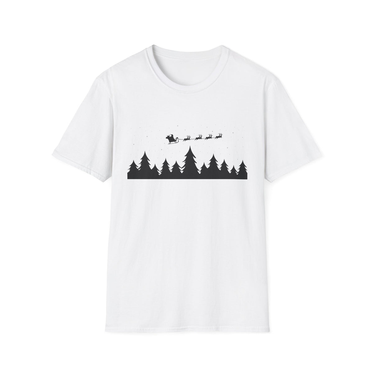 Christmas Night Sky with Pine Tree Silhouette T-Shirt | Starry Forest Scene