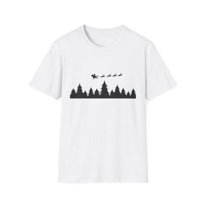 Christmas Night Sky with Pine Tree Silhouette T-Shirt | Starry Forest Scene