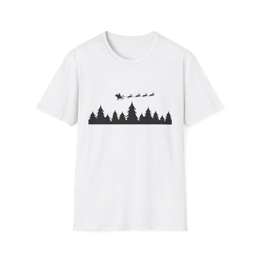 Christmas Night Sky with Pine Tree Silhouette T-Shirt | Starry Forest Scene