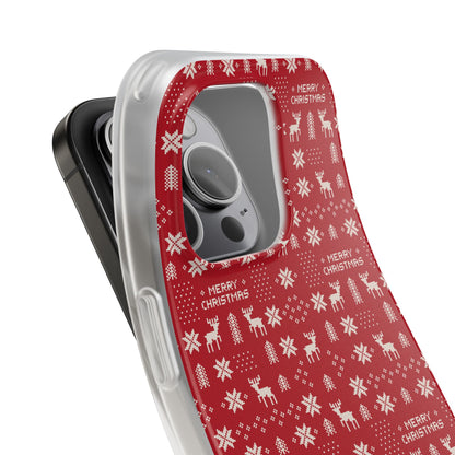 Christmas Ugly Sweater Reindeer Phone Case — "Merry Christmas" Red Holiday Flexi Case