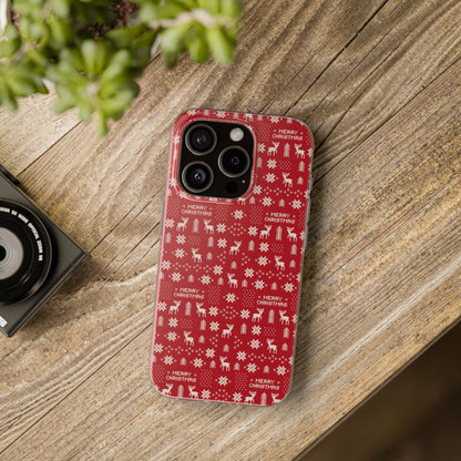 Christmas Ugly Sweater Reindeer Phone Case — "Merry Christmas" Red Holiday Flexi Case