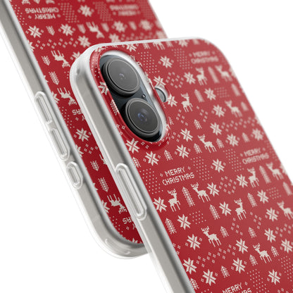 Christmas Ugly Sweater Reindeer Phone Case — "Merry Christmas" Red Holiday Flexi Case