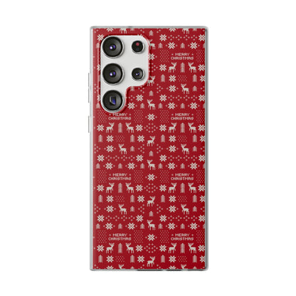 Christmas Ugly Sweater Reindeer Phone Case — "Merry Christmas" Red Holiday Flexi Case