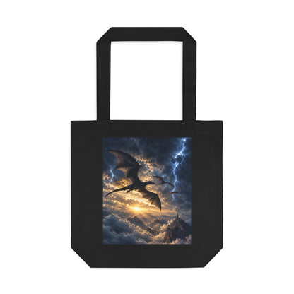 Dragon Storm Cotton Tote Bag — Fantasy Lightning Sky Tote for Book Lovers & Gamers